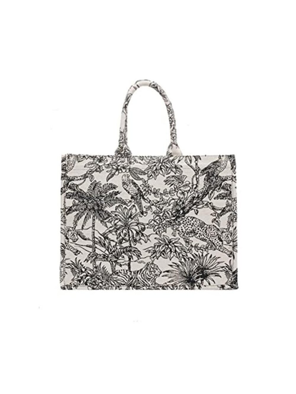 Vintage Jungle Print Canvas Tote Bag Large Botanical Shopper Bag